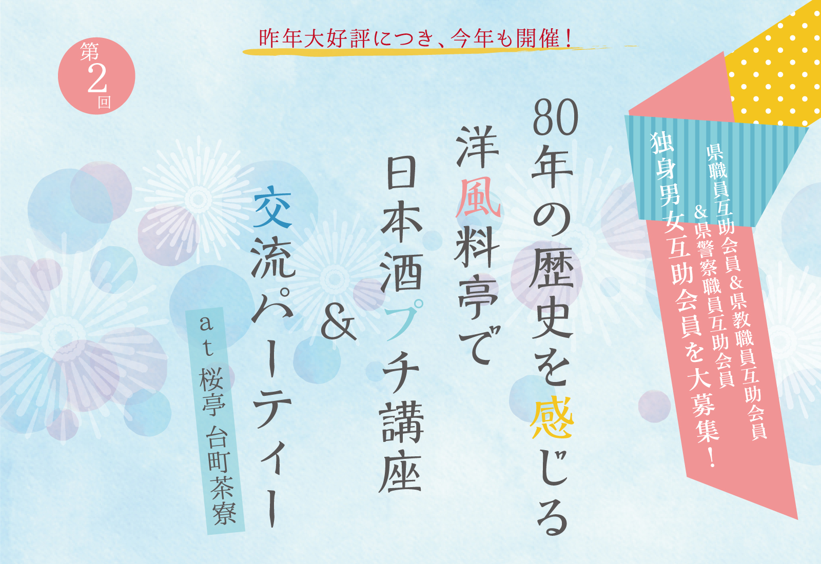 第2回 80年の歴史を感じる洋風料亭で日本酒プチ講座＆交流パーティー at桜亭 台町茶寮